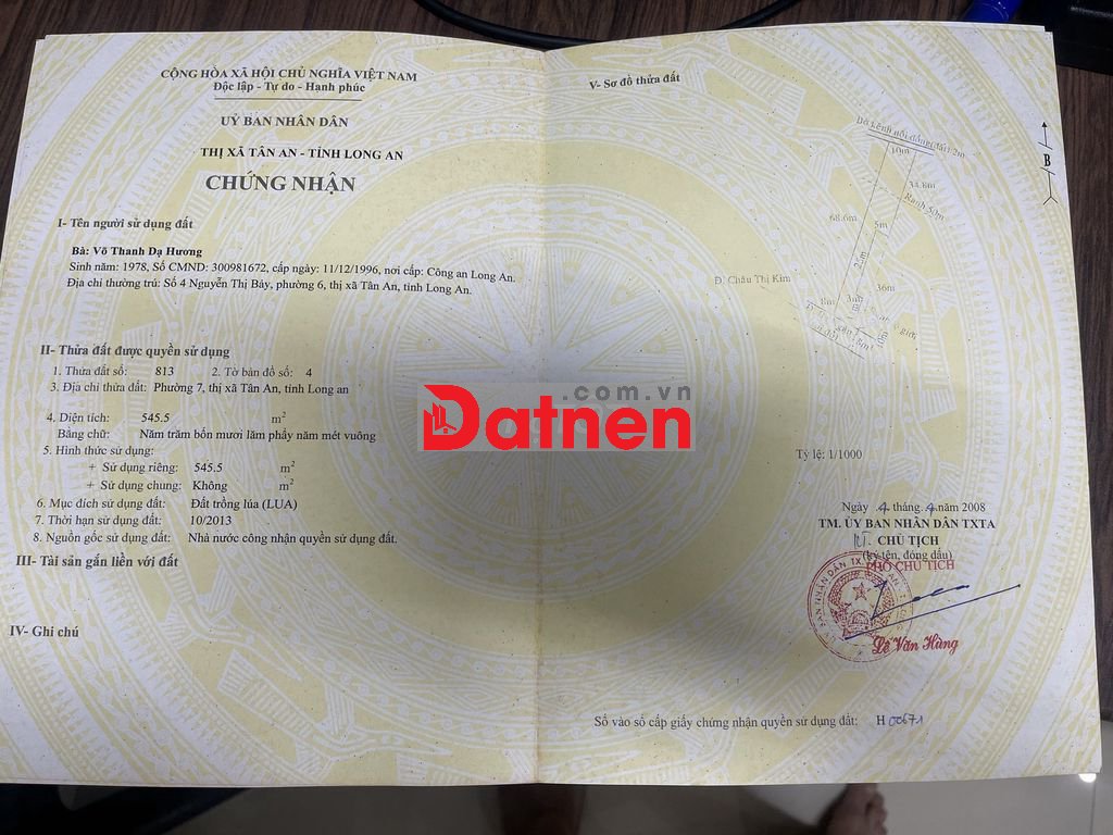 Chính chủ cần bán đất mặt tiền bên hông bệnh Viện Phổi, Tân An long an