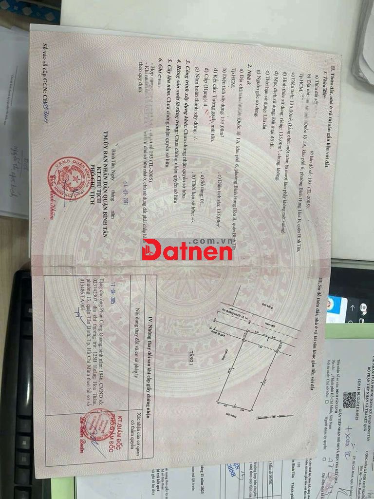 Bán đất 8X17M Quốc Lộ 1A gần cầu Bình Thuận quận Bình Tân