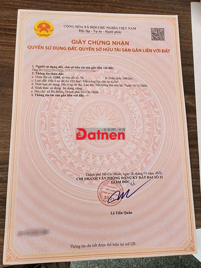 Bán đất thổ cư . Sổ hồng riêng . Đường nhựa 6m thông . Chính chủ bán