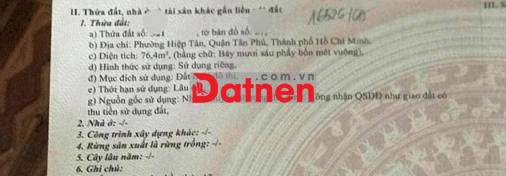 MT Trần Thị Báo - Tô Hiệu 4.4x16.5( hậu5m) đất 9.5 tỷ