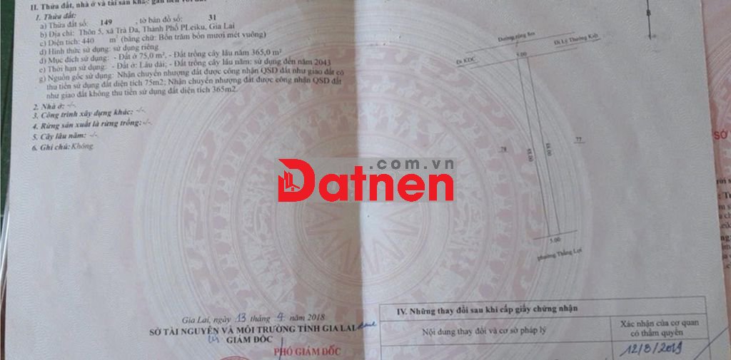 Chính chủ bán đất đẹp 440m2 tại Thôn 5, Trà Đa, Pleiku, Gia Lai