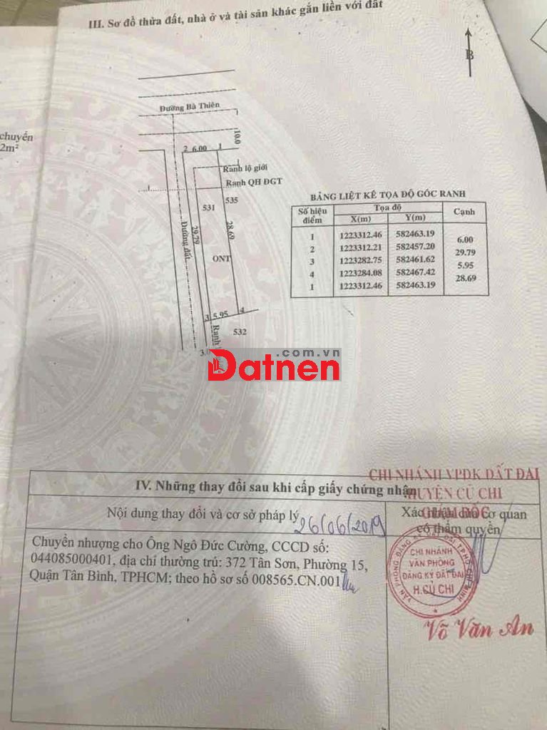 Đất chính chủ giá rẻ nhất củ chi