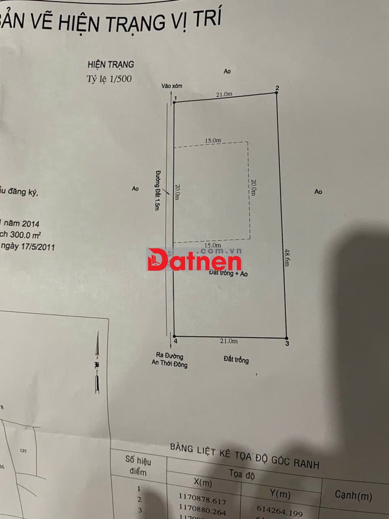 Bán 1.000m² đất An Thới Đông, CầnGiờ có 300m² đất thổ cư. Hoa hồng 2%