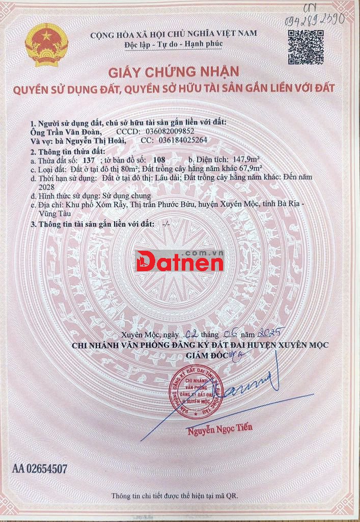 bán đất thị trấn phước bửu