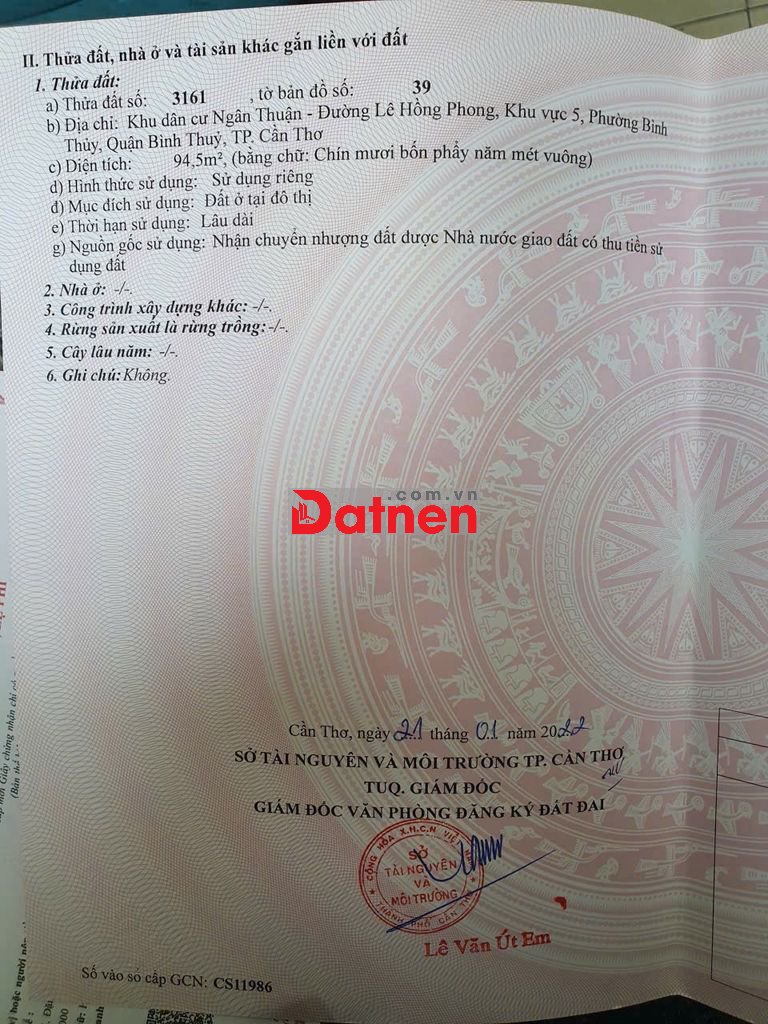 BÁN NỀN MẶT TIỀN TRUNG TÂM, GẦN ĐỀN HÙNG, SIÊU THỊ AEON MALL CẦN THƠ