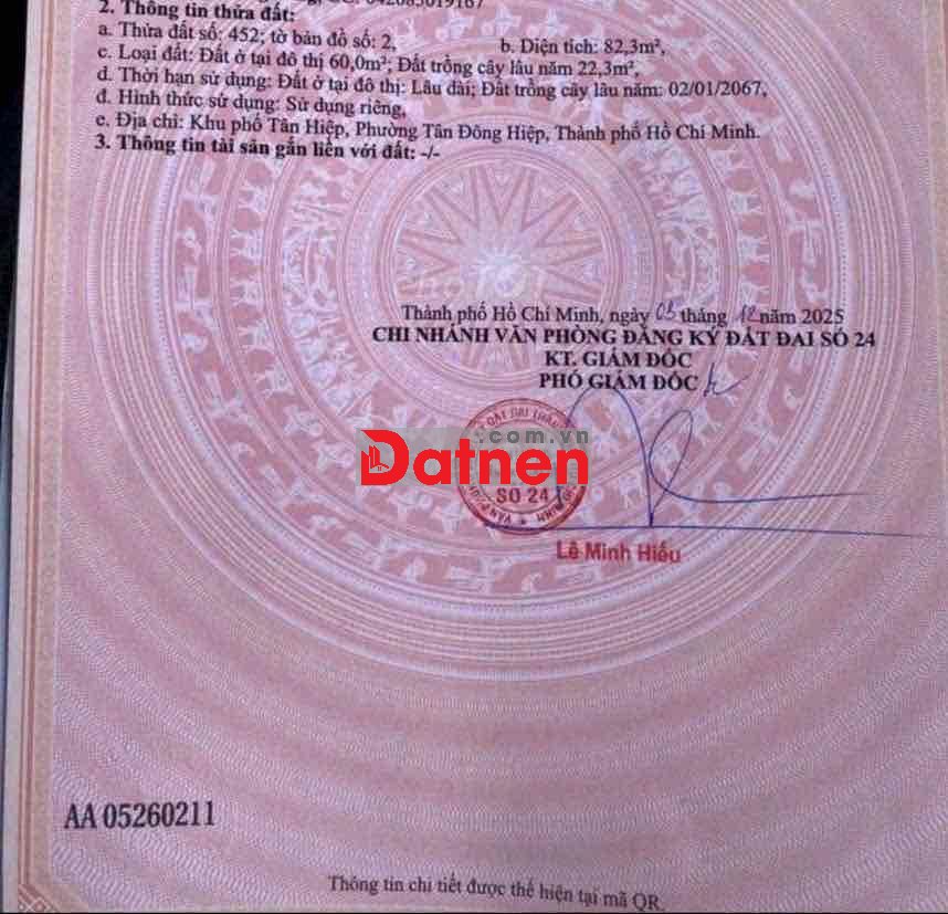 ĐẤT TÂN BÌNH 82M² GẦN ĐƯỜNG LIÊN HUYỆN ĐƯỜNG NHỰA