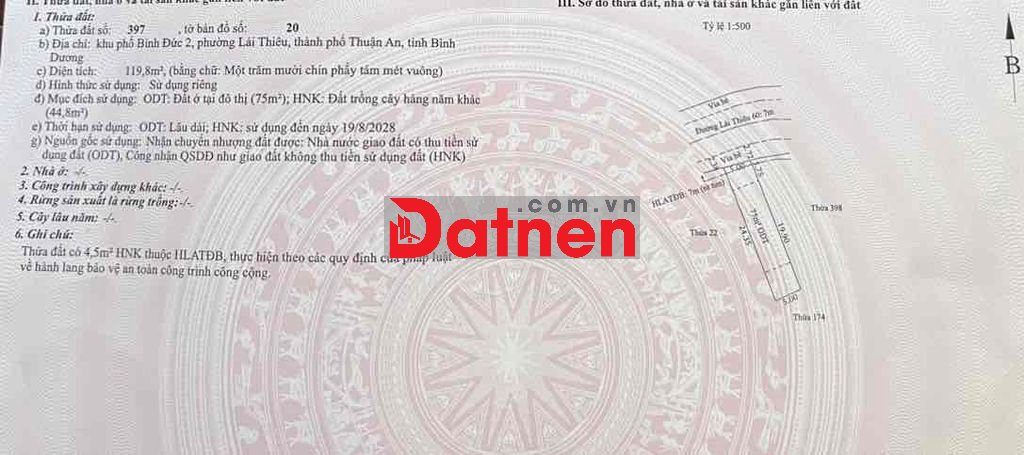 ĐẤT ĐẸP 120M NGAY NHÀ THỜ LÁI THIÊU GẦN CHỢ LÁI THIÊU