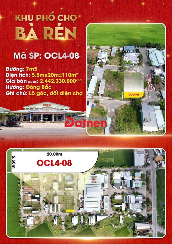 Đất Chợ Bà Rén 110m² – Sổ sẵn, ngang 5m – Giá đầu tư cực tốt