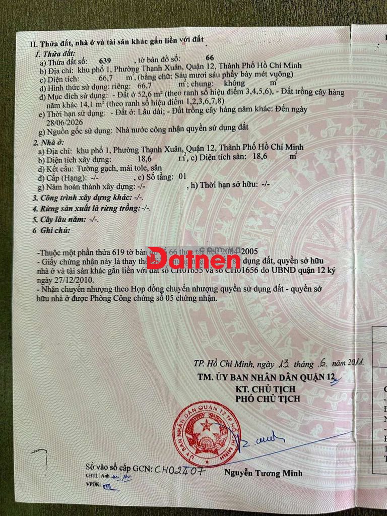 Đất thổ cư KDC HXH Thạnh Xuân 13, Quận 12