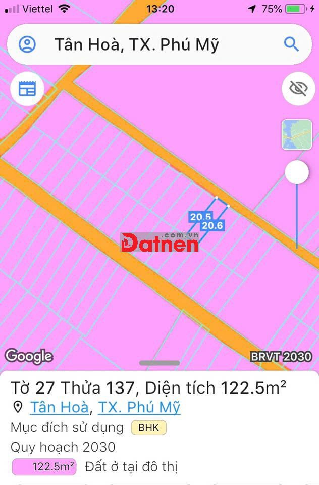 C Chủ, cần bán lô đất 1.3 tỷ TL, DT 6x20.5m (50m2 TC) Tân Hòa, Phú Mỹ