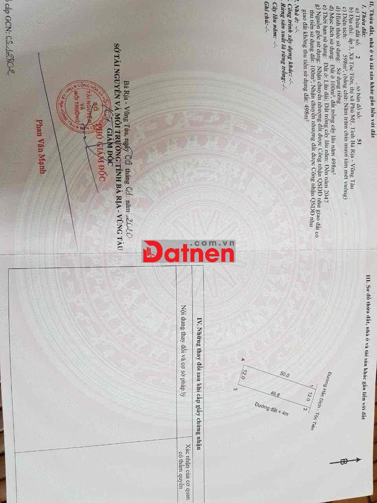 LÔ GÓC 2 MT HDTT 12x50M 600M2 Giá cắt lỗ