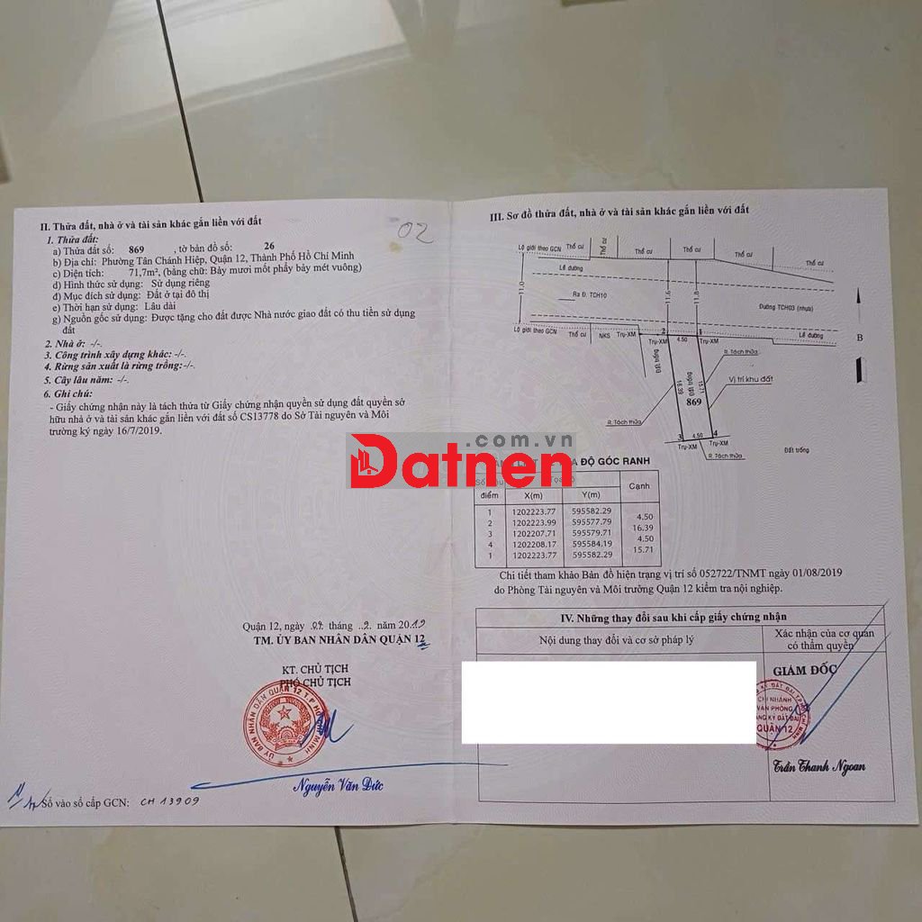 Bán 02 Lô đất Mặt tiền Đường 340 Trần Thị Năm, Tân chánh hiệp