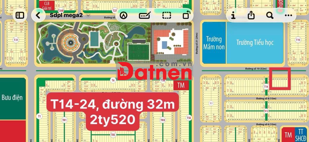 Mega City 2 - Nhơn Trạch - Đồng Nai,cần bán lô T14-24, đường 32m,Đ.25c