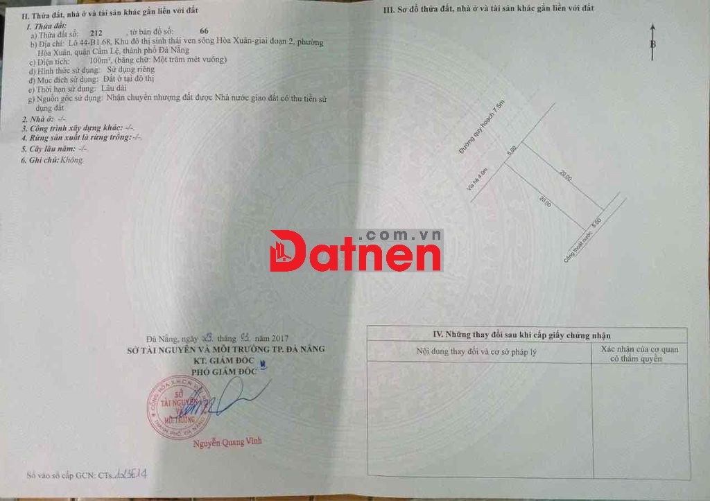 Đất nền đường Lê Ấm, khu đô thị Hoà Xuân