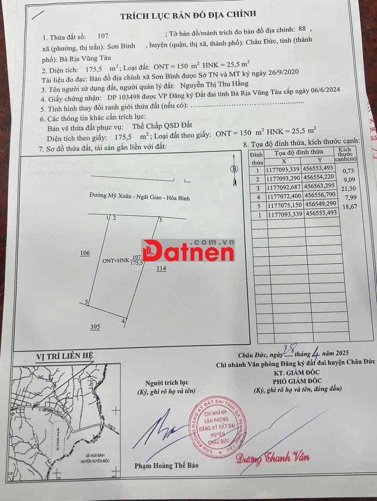 10 X 22 X 150m Thổ Cư Đường Chính Ngãi Giao