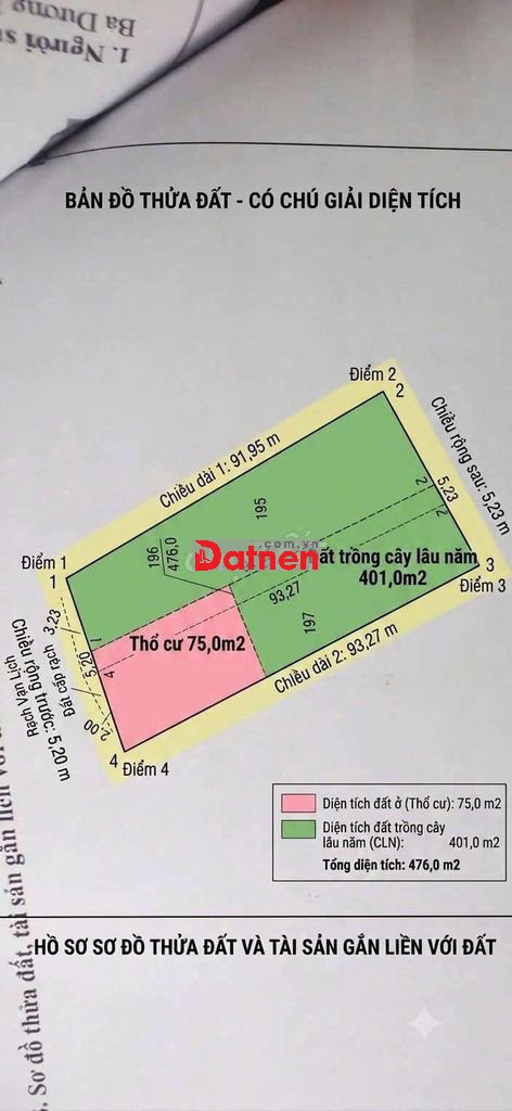 Đất Phước Thới Cần Thơ 476m² Có 75m² Thổ Cư – Giá 550 Triệu