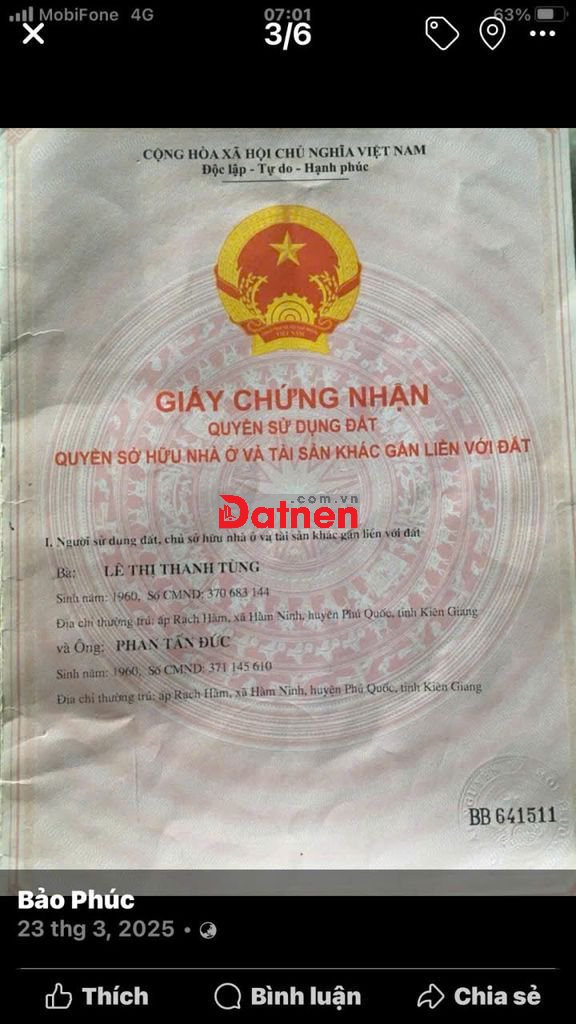 BÁN ĐẤT TAI CHỢ HÀM NINH PHÚ QUỐC