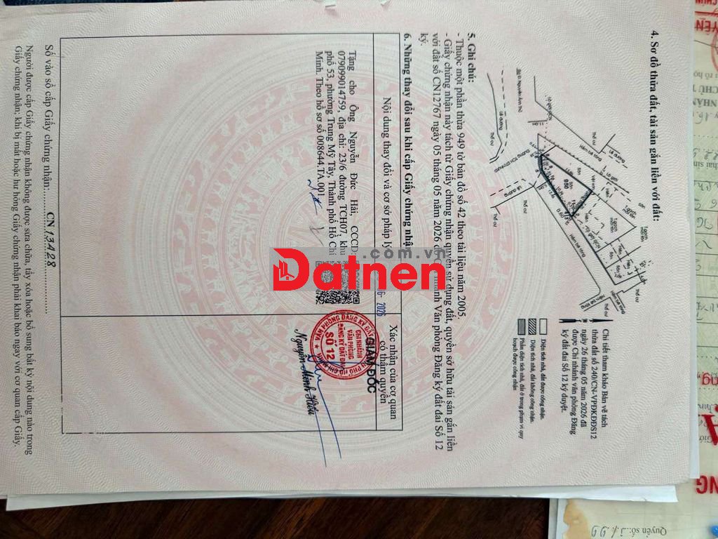 ĐẤT GÓC 2 MẶT TIỀN TCH07,DT:71m2, SỔ HỒNG RIÊNG, CHỈ 3.78 TỶ