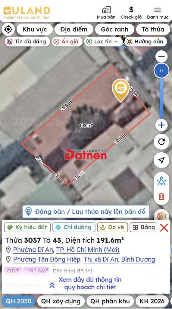 BÁN ĐẤT THỔ CƯ 191,6 M², SỔ RIÊNG, CÓ 8 PHÒNG TRỌ ĐANG CHO THUÊ