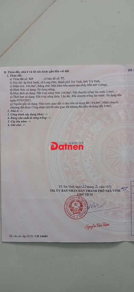 Chính chủ cần bán đất mặt tiền nhựa Huệ Sanh, phường Long Đức 660tr