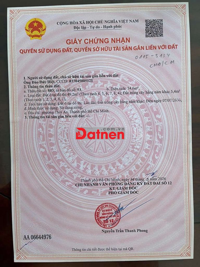 ĐẤT THẠNH XUÂN 48, DT:55m2, SHR, ĐƯỜNG OTO, CHỈ 2.6 TỶ