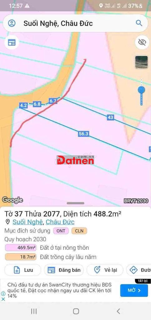 Bán đất DT 488m2, có 100m2 thổ cư