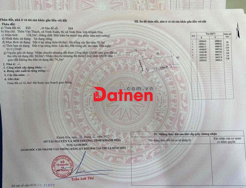 CHÍNH CHỦ CẦN BÁN NHANH ĐẤT NINH XUÂN - Khu Công Nghiệp Ninh Xuân