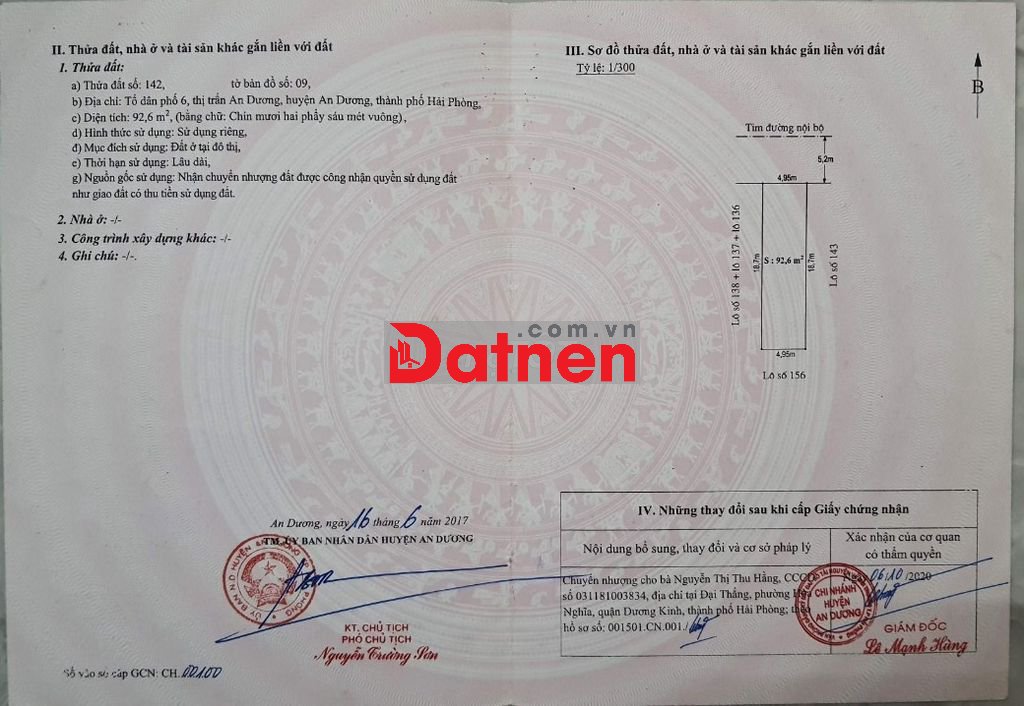 🏡 BÁN ĐẤT PHÂN LÔ – 92.6m2 TỔ 6, P. AN DƯƠNG, HẢI PHÒNG