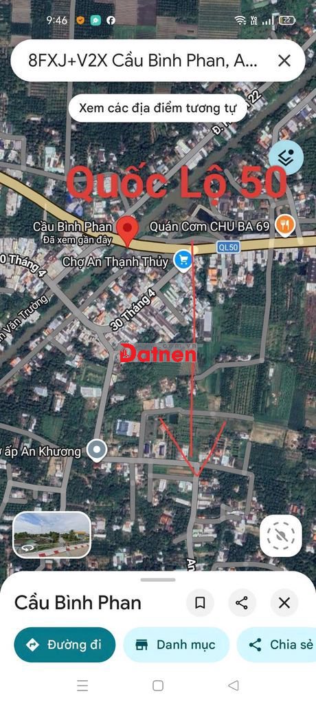 Đất Đường Nhựa 8 Tấn 1 sẹc Quốc Lộ 50 Chợ Gạo gần thị trấn giá fo