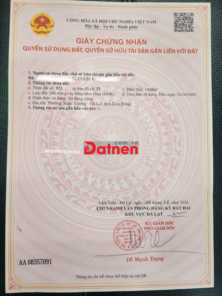 BÁN LÔ ĐẤT VỊ TRÍ ĐẮT ĐỊA MT ĐƯỜNG HÙNG VƯƠNG P XUÂN TRƯỜNG TP ĐÀ LẠT