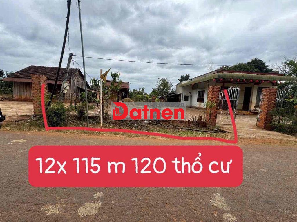 Bán đất mặt tiền đường nhựa cưmnga Dt : 12 x115 mét Tc : 120 m2 Giá 9