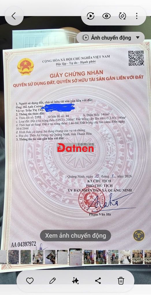 Bán đất đẹp tại xã Quảng Ninh, huyện Quảng Xương, Thanh Hóa, 340m2