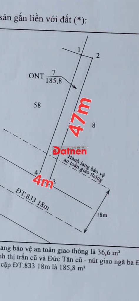 Bán 186m2 thổ, MT đường 833, gần trường Nhật Tân, Đức Tân, Tân Trụ, LA