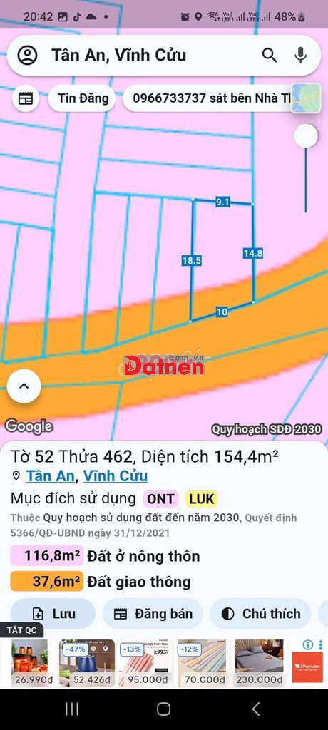 Bán đất sổ riêng thổ cư 750_800