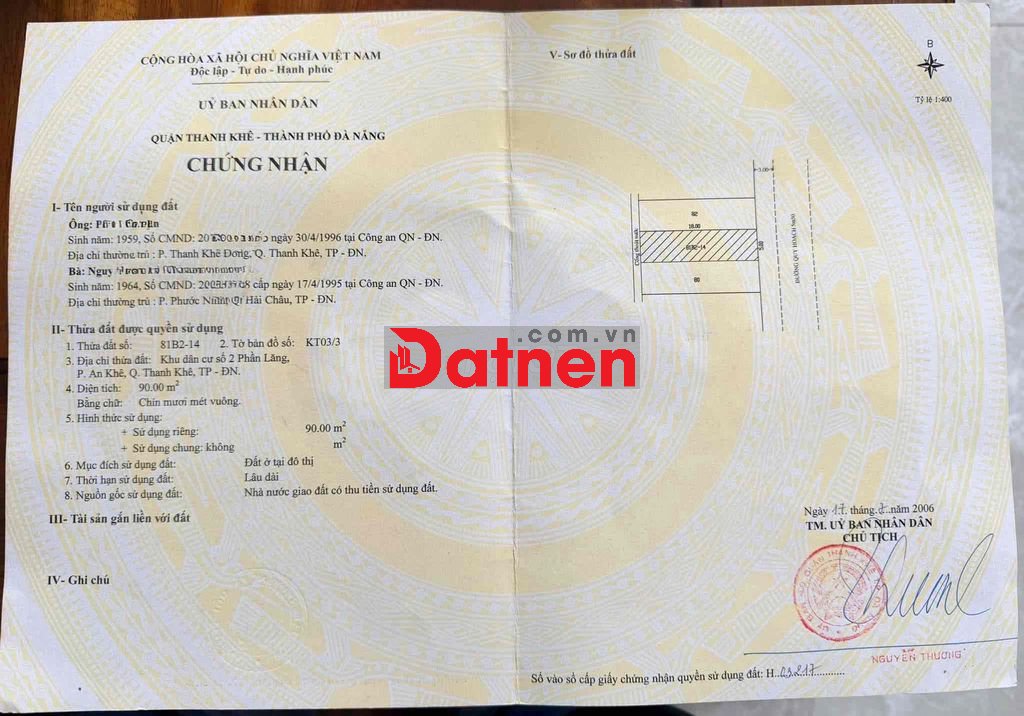 Lô đất Mặt Tiền 5,5m Lề 3m Nguyễn Giãn Thanh. Thanh Khê.