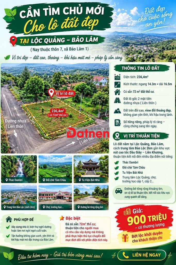 Cần tìm chủ mới cho lô đất 2 mặt tiền đẹp tại Lộc Quảng, Bảo Lâm