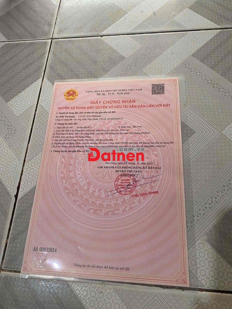 CHÍNH CHỦ BÁN ĐẤT – XÃ TÂN LONG, HUYỆN PHÚ GIÁO, BÌNH DƯƠNG