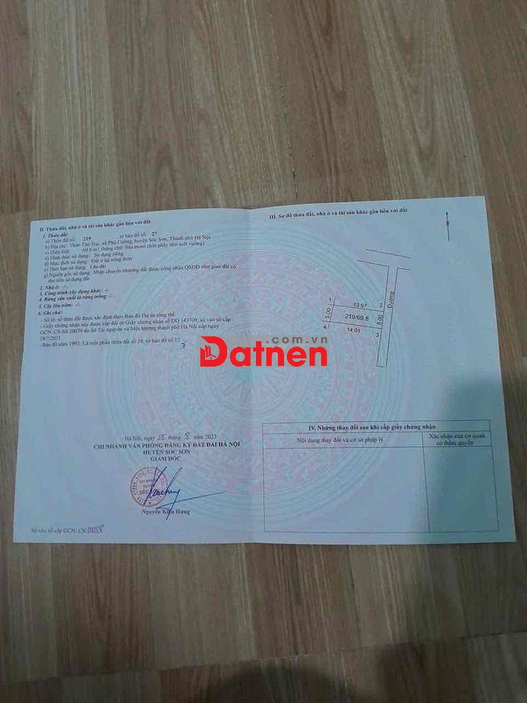 Đất thổ cư DT 70m2 Đẹp, sát sân bay nội bài, gần QL2 giá chỉ 42tr/m2