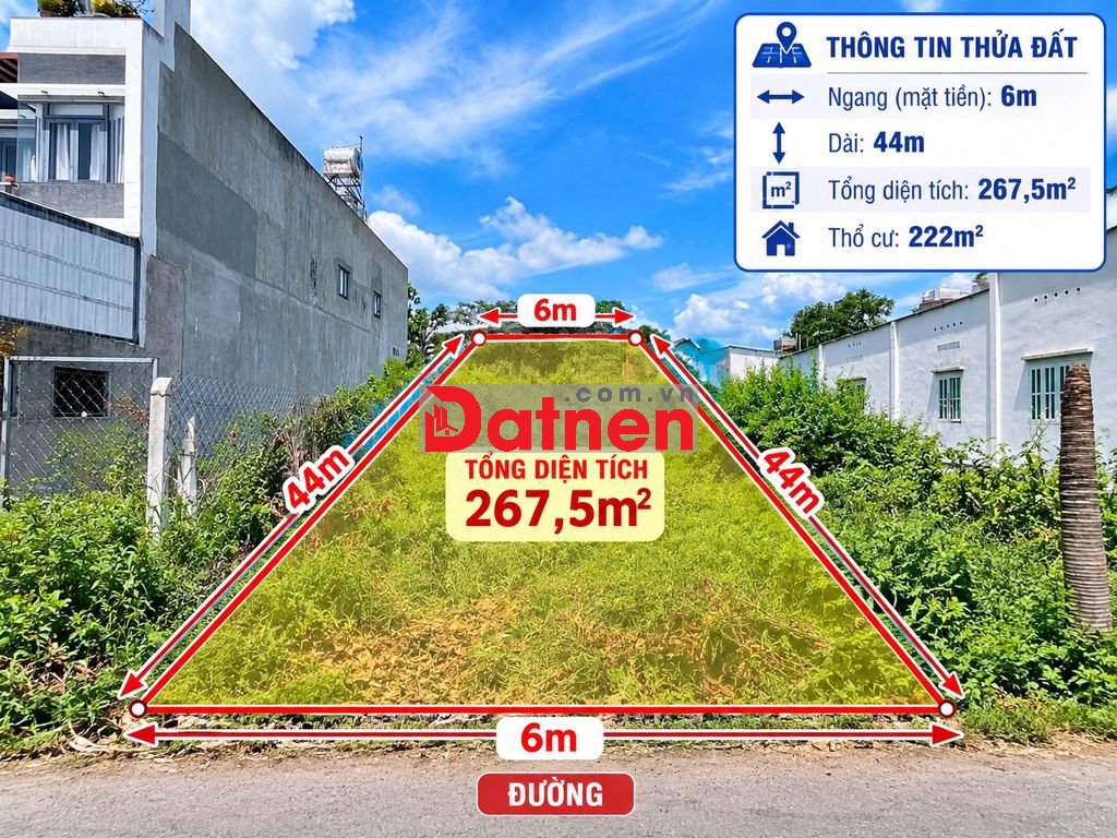 GIẢM GIÁ BÁN GẤP-ĐẤT KHU VIỆT KIỀU,TÂN THÔNG HỘI,CỦ CHI-267,5M2-435TR