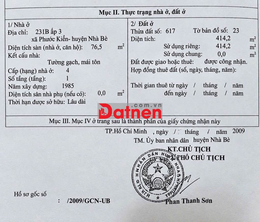 BÁN 414M2 ĐẤT THỔ CƯ - CẠNH CC GENESIS - ĐÀO SƯ TÍCH - GIÁ 7.5 TỶ